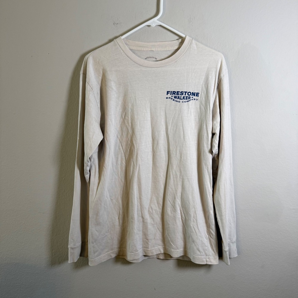 Firestone Walker Brewing Co Cream Long Sleeve Graphic T-Shirt Medium Lion Bear